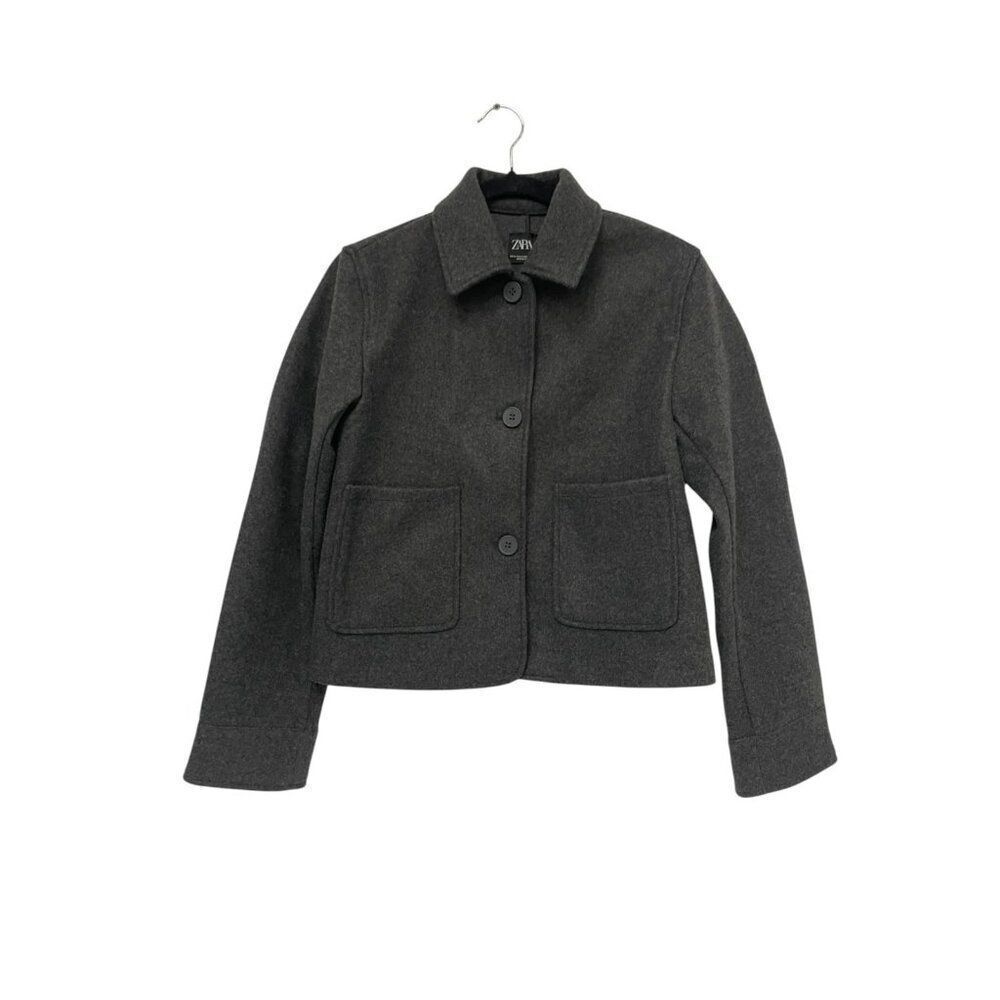 Zara Womens Soft Jacket Coat XS Pockets Charcoal Gray button up 5070/459 NWT
